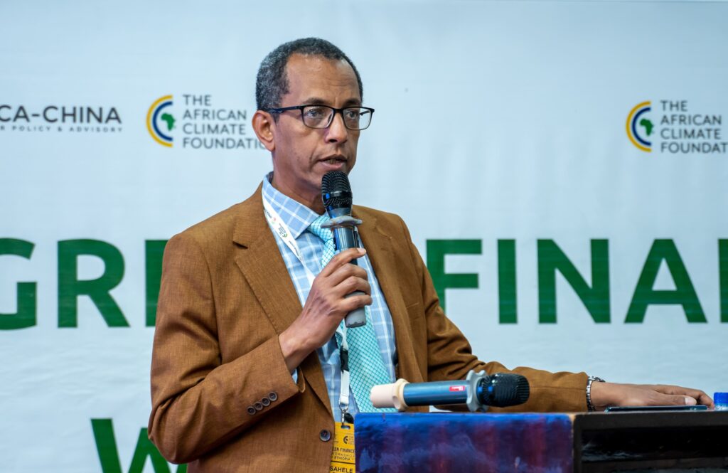 Mr. Sahele Fekede, Programmes Manager for Energy Access and Transitions at the African Climate Foundation, delivering the closing remarks at the Green Finance Workshop in Addis Ababa.